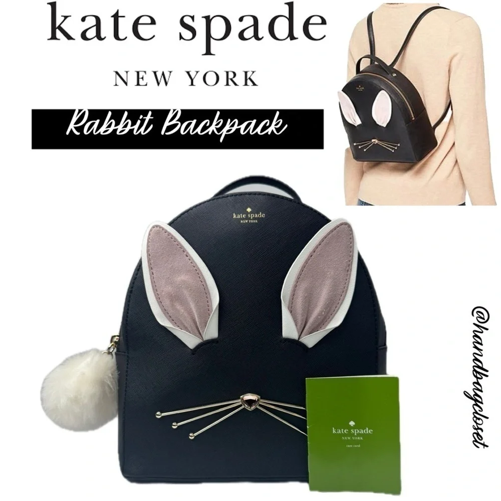Kate Spade Hop To It Rabbit Sammi Bunny Easter Black Mini Backpack Bag
